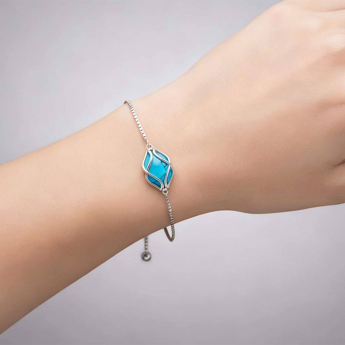 PEIMKO 925 Sterling Silver Turquoise Exquisite Geometric Bracelet Boho Style Bracelet Jewelry Gifts for Women Mother - Image 2