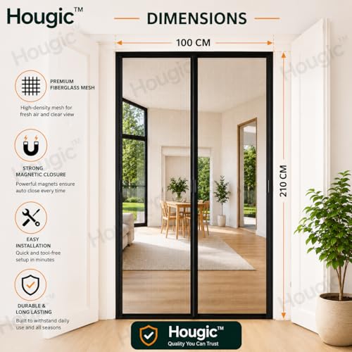 Image of Magnetic Mosquito Screen Door Net Curtain (with Thumb Pins Only (Tape not Included)) Magnets Reinforced Polyester Curtain Back Door Mesh with Insect Control | Insect Repellent Size 7 feet Black Color