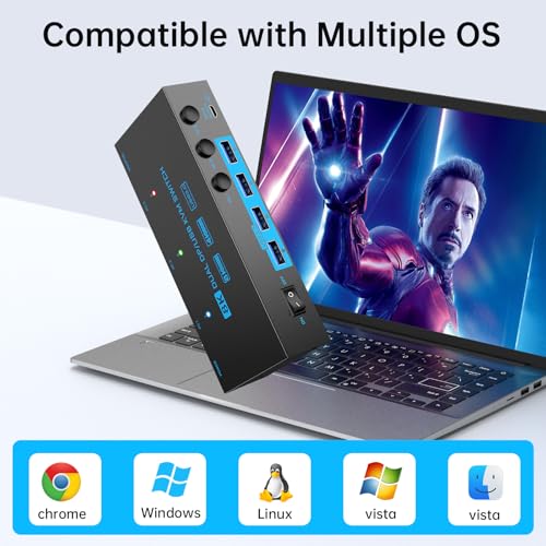 Image of 8K /4K Displayport 1.4 KVM Switch 2 Monitors 3 Computers Dual Monitor 8K@30Hz /4K@144Hz 3 Port Dual DP1.4 USB 3.0 KVM Switches 3 PCs Share 2 Monitors & 4 USB 3.0 Devices with Desktop Controller
