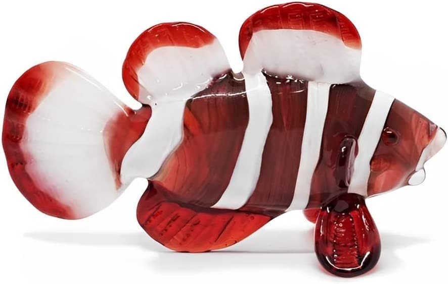WitnyStore Pequeña figura de pez payaso rojo y blanco de 3 pulgadas, miniatura soplado a mano, animales de cristal soplado a mano, colorido pez