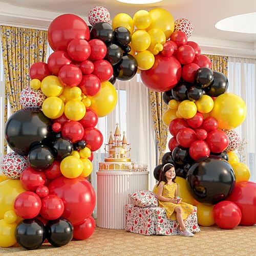 Image of 412Pcs Red Yellow Black Balloon Garland Arch Kit,18 12 10 5 Different Sizes Latex Party Balloons for Baby Shower Wedding Graduation Cartoon Game Theme Birthday Party Decorations