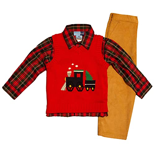 Image of Good Lad Toddler thur 4 /7 Boys Red Holiday Sweater Set with Train Motiff
