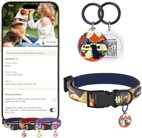 Coleira para Cachorro com Tag ID QR Code, (Aplicativo PawView) Sé...