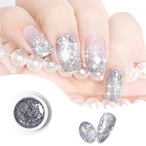 DAGEDA Holographic Glitter Nail Gel Polish, Super Shiny Mineral Color Nail Glue, Soak Off UV LED Super Platinum Nail Polish Nail Gel for Nail Art Salon(8ml, 007#)