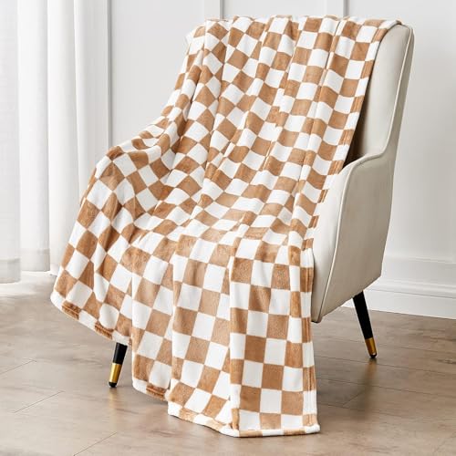 Image of Edenleaf Checkered Blanket Flannel Throw Blankets Soft Cozy Checkered Grid Print Chessboard Gingham Pattern Throws for Bed Sofa Couch for All Seasons, 50x60 Inch, Blonde