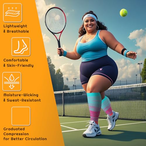Image of Plus Size Compression Socks for Women & Men 3 Pairs, Wide Calf Extra Large 20-30 mmHg Knee High Support Socks for Travel, Running, Nurse