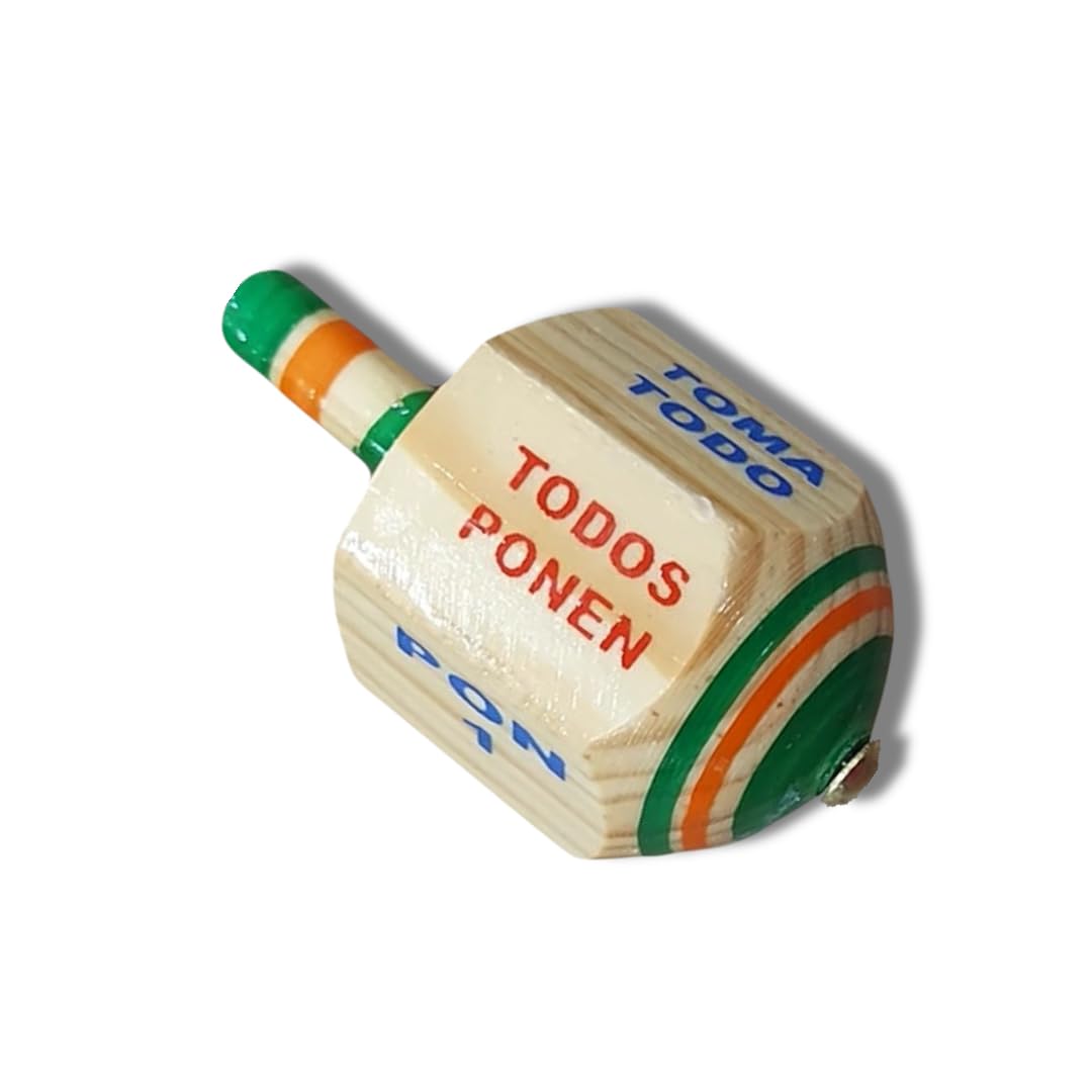 Pirinola Toma Todo Hand Painted Wood Spinning Tops Traditional Mexican Game in Spanish, for Cinco De Mayo Party, Money Gambling or Make it Drinking Game! Toma Todo-Large