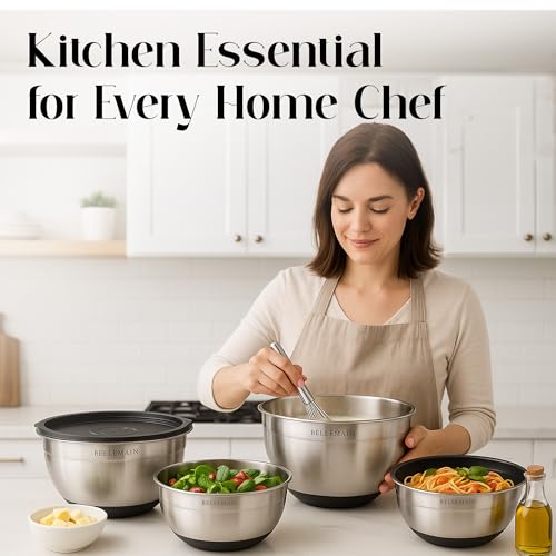 Image of Bellemain Mixing Bowls with Lids Set - Stainless Steel Mixing Bowls with Airtight Lids - Food Storage Containers - 3PCS Set with Non-Slip Bottoms Kitchen Essentials for Baking - Serving
