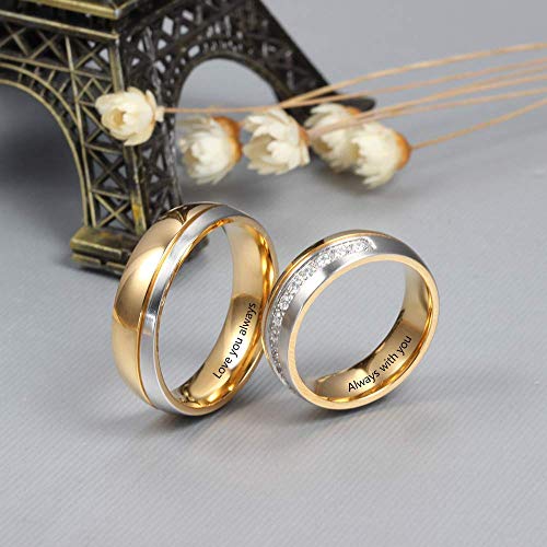 Personalized Couple Matching Rings For Him And Her Set Free Engraving Promise Rings For Couples Stainless Steel Couples Rings Sets Wedding Bands Sets For Him And Her (Gold) #TOP1
