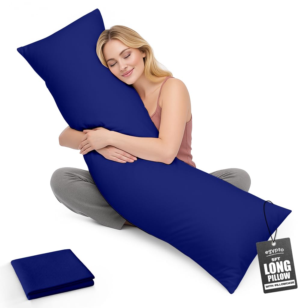 Living Orthopaedic 5Ft Bolster Pillow With Royal Pillowcase Blue Egypto