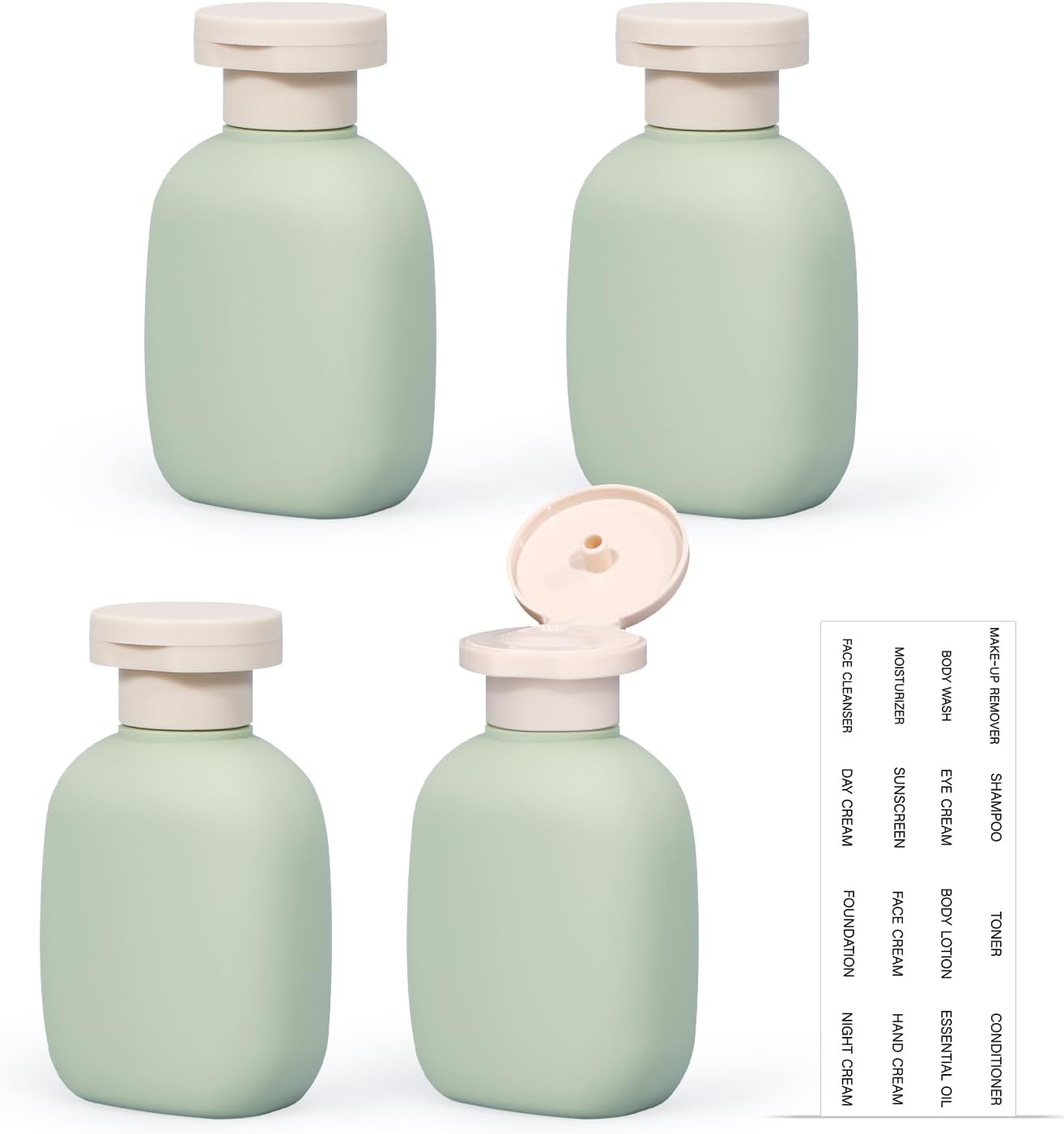 Travel Bottle with Flip Cap - Leak-proof & Refillable Squeeze Bottles for Shampoo, Conditioner, Creams etc. Lightweight Plastic Travel Tool (Green, 100 ml)