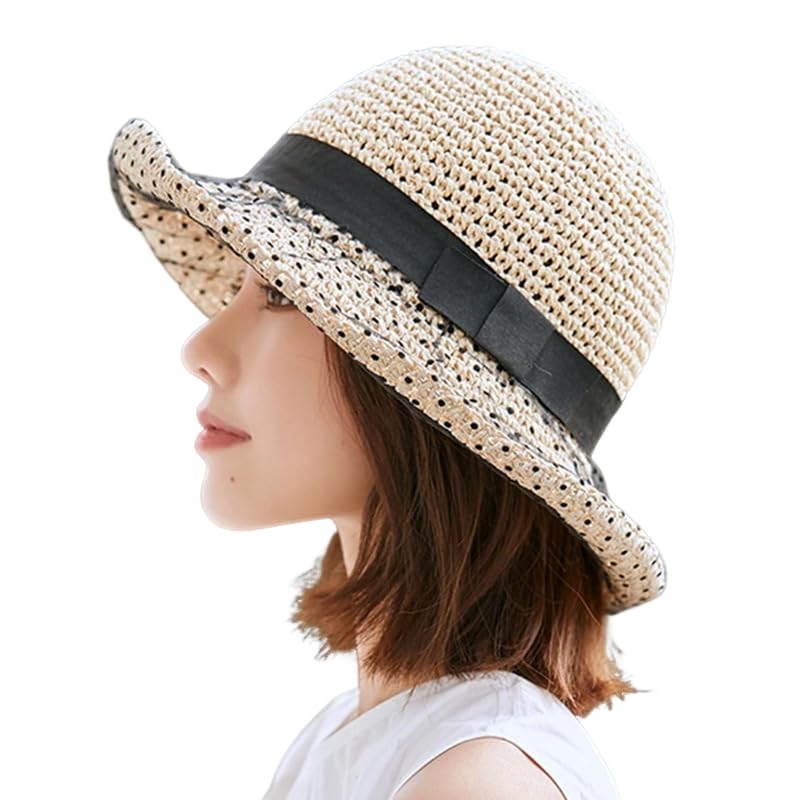 Sombrero femenino de paja con ala ancha para sol miniatura 2