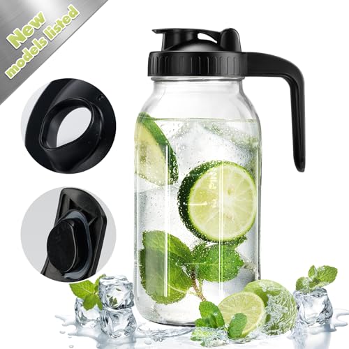Image of Mason Jar with Pour Spout Lid V-shaped, 64 oz Iced Tea Pitcher with Lids Double Leak Proof, 2 Quart Drink Pitcher for Breastmilk, Sun Tea, Juice, Coffee Creamer, Juice Containers