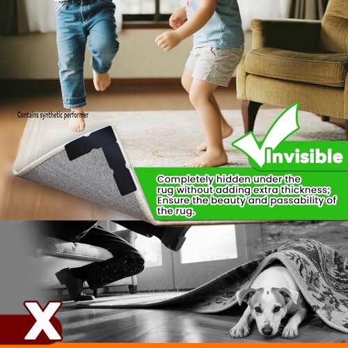 Rug Non Slip Grippers, Reusable Rug Tape Pads for Hardwood Floors, Laminate Floor, Tiles, No Residue on Flooring, Strong Adhesive Carpet Tape for Area Rugs, Keep Corners Flat (32) by YINTTIAN - Image 3