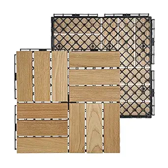 Plantex Tiles for Floor-Interlocking Wooden Tiles/Garden Tile/Quick Flooring Solution for Indoor/Outdoor Deck Tile-Pack of 10 (ASH Wood)