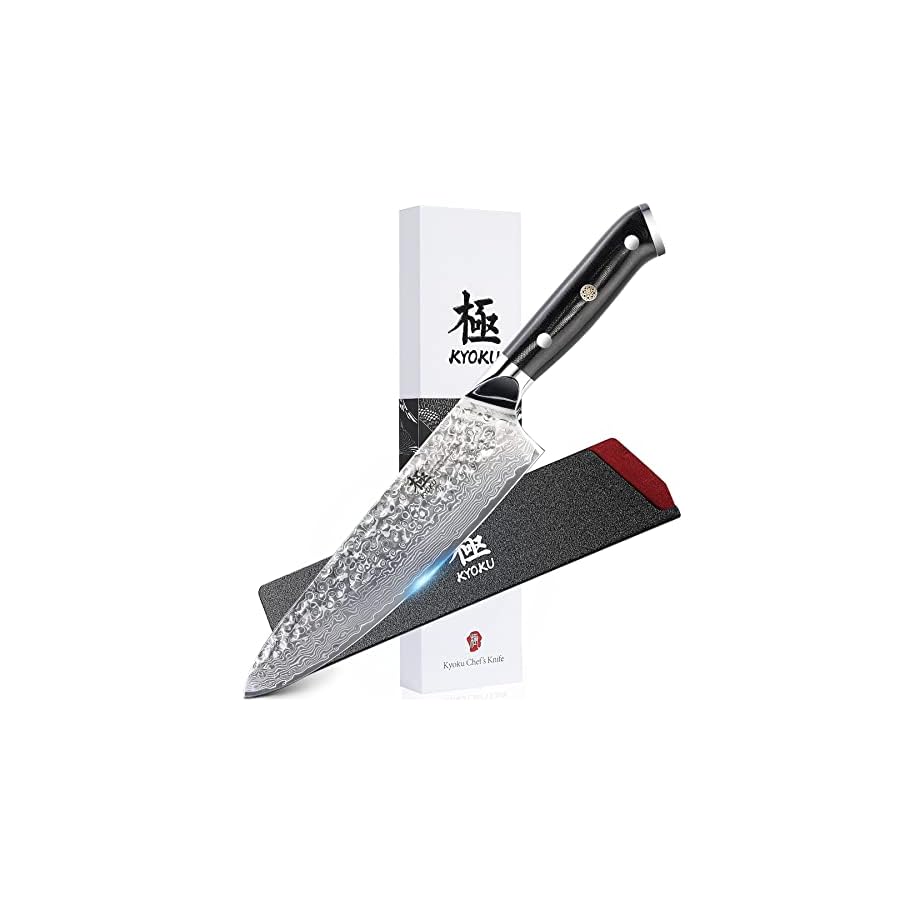 KYOKU-Chef-Knife-8-Japanese-VG10-Steel-Core-Hammered-Damascus-Blade-with-Sheath-Case KYOKU Chef Knife - 8"- Shogun Series Japanese VG10 Steel Core Hammered Damascus Blade Kitchen Knife - with Sheath & Case