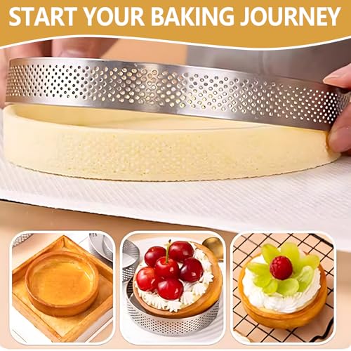 Set of 4 Perforated Tart Rings, Stainless Steel Non-Stick Round Biscuit Moulds for Tarts, Crumpets, Desserts, Cakes, Pies & Pastries (6/10/15/20CM) - Image 5