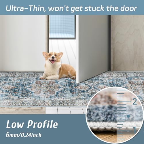 Madane Hallway Runner Rug 2'6''x10' Kitchen Runner, Non Slip Vintage Runners for Hallways Washable Kitchen Rugs Soft Low Pile 2.5x10 ft Rug Runner for Laundry Room, Entryway and Bedroom, Navy