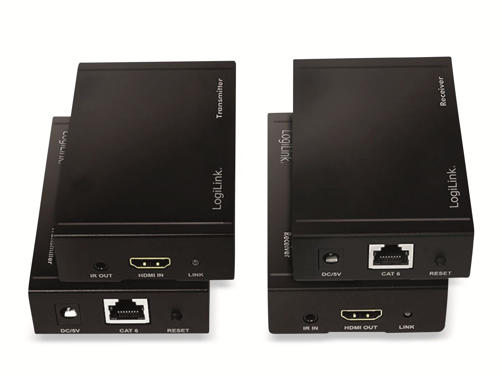 LogiLink HD0024 - Juego de Extensores HDMI Ultra HD (vía LAN), 50 m (4K/30Hz), para alargar señales HDMI a través de Cables de Red, Color Negro