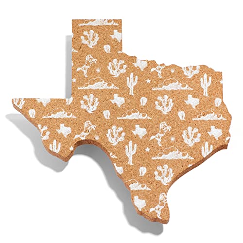 Texas Shaped Cork Pot Holder Coaster Trivet with White Texas
