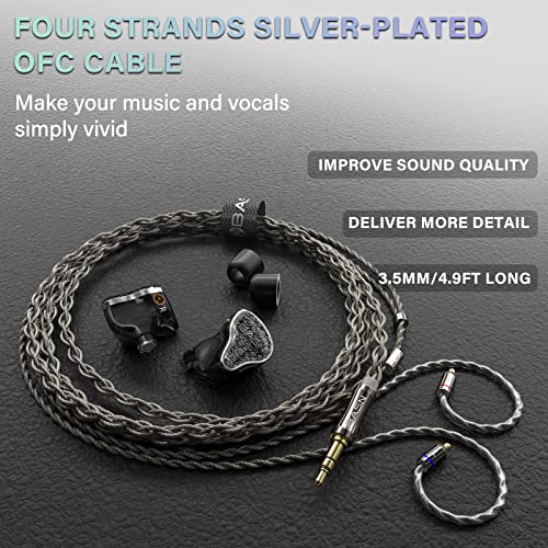 Image of BASN Bmaster5 in Ear Monitors, 1DLC Diaphragm+4BA 5 Drivers Drummers Headphones with Silver-Plated OFC Cable, Noise Isolation IEM Earbuds for Musicians (Midnight Black)
