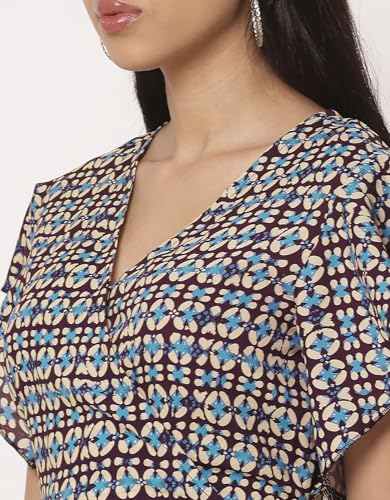 Image of Moomaya Women's Printed Dress, V-Neck, Short Sleeves, Ruffled Midi Summer Dress