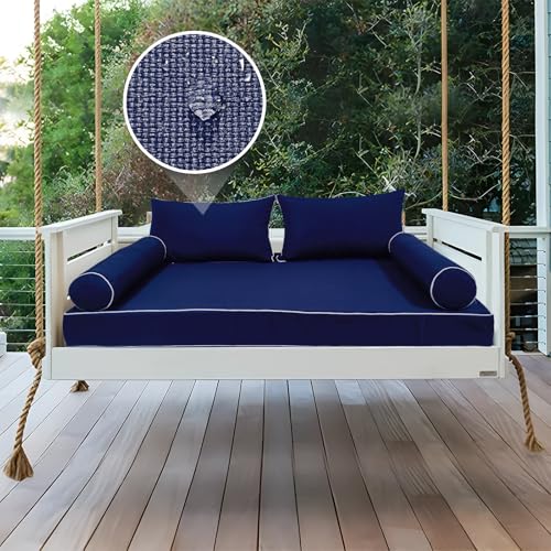 Image of Outdoor Daybed Cushion Cover Twin, Twin Size Outdoor Daybed Mattress Bolster Pillow Fitted Sheet Cover (75 * 39 * 6in, Navy Blue)