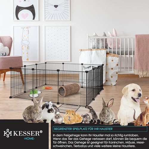 KESSER® Freigehege Gittergehege für Kaninchen aus Metallgitter XXL Kleintiergehege Meerschweinchen Gehege Freilauf, Kleintierkäfig Laufgitter Hasenstall für Innen/draußen, inkl. Komplettset & Flasche