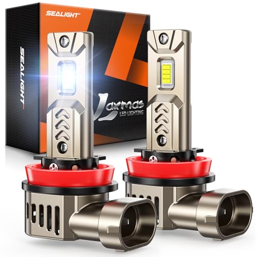 SEALIGHT H11 Bulbs or H8/H9/H16, 45000LM Super Bright L2S H11 LED Fog Bulb, 6500K Light Bulb with 1:1 Mini Size, H8 H9 Driving Lights with 25000RPM Cooling Fan, Plug-N-Play, Pack of 2