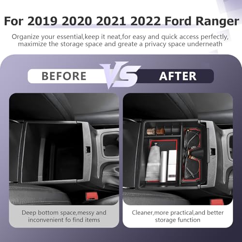 Image of LUWU Ranger Center Console Organizer for 2019 2020 2021 2022 2023 Ford Ranger XL /XLT /Lariat /Raptor Accessories Armrest Console Storage Box Glove Organizer Tray ABS Material Red