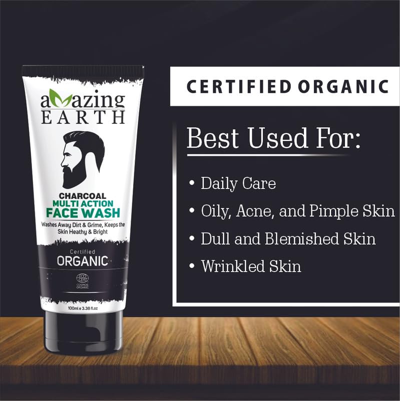AMAzing EARTH Charcoal Multi-Action Face Wash 100 ml And Body Wash Certified Organic Deep Cleansing, 2