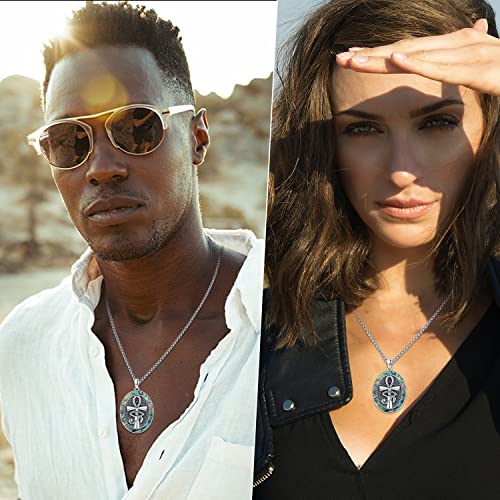 Abalone/Black Onyx/Turquoise/Malachite/Snake Ankh Necklace 925 Sterling Silver Ancient Egyptian Protection Jewelry Eye of Horus Pendant Punk Hip Hop Gifts for Men Women Father2