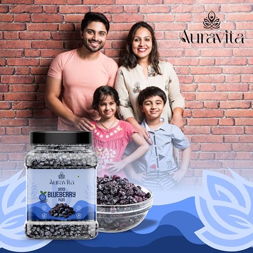 Image of Auravita Premium Dried Blueberry Plum 500gm | Whole & Naturally Sweet |Ideal for Baking, Toppings & Snacking Jar Pack Of 1