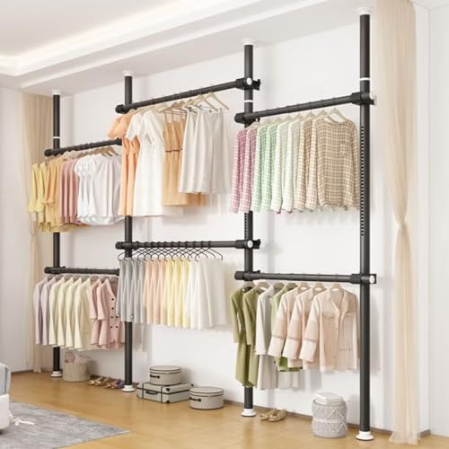 Perchero telescópico ajustable, sistema de estante organizador de ropa con estante de almacenamiento de riel para colgar, perchero organizador de ropa