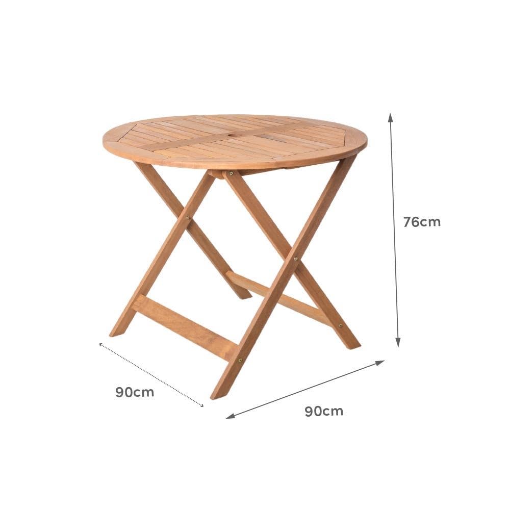 LOLAhome Mesa de jardín Resistente y Plegable Redonda de Ø 90x76 cm, para 2-4 Personas | De Madera natual sostenible de Acacia con FSC | para Exterior, jardín, terraza, balcón o Piscina | Kate