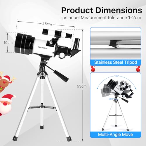 Image of Telescope for Adults Astronomy 70mm Aperture 300mm Focal Length Portable Astronomical Telescope for Beginners Age Over 8 Years Old with Wireless Remote Carry Bag Tripod(White)
