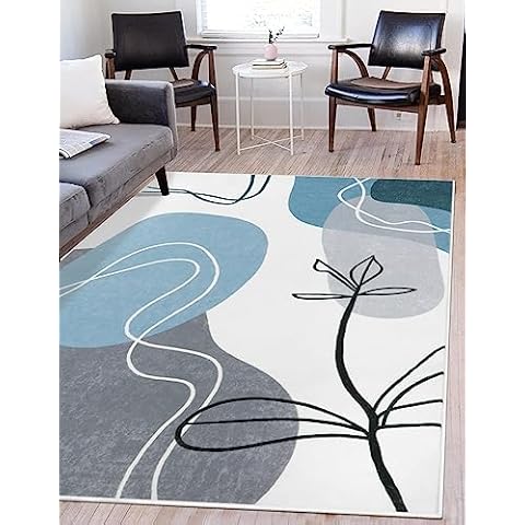 Wonnitar Boho Art Area Rugs 4x6, Washable Mid Century Entryway Rug, Modern Blue Large Rugs for Bedroom, Non-Slip Soft Living Room Low Pile Carpet for Apartment Kitchen Home Office (Art-Blue,4'x6') Cover