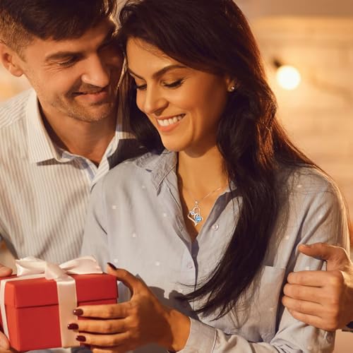 Iefil Mothers Day Gifts - Birthstone Necklace for Women - 925 Sterling Silver Double Birthstone Heart Necklace | Anniversary Birthday Gifts for Women | Personalized Gift | Jewelry Gift for Wife Mom - Image 3