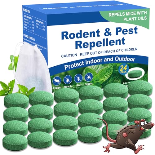 Rodent Mouse Repellent 24 Pack, Peppermint Oil Rat & Mice Repellent, Natural Moth Balls for Rodents...