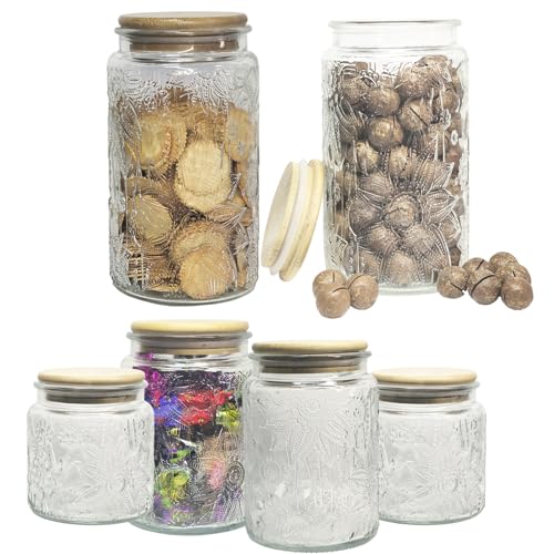 YYTSGG Vintage Glass Jars with Lids Set, 6 PCS Clear Glass Food Storage Containers, 17/24/34 oz Airtight Cookie Jar Candy Jar for Kitchen Counter, Pantry, Coffee, Tea, Tea Beans