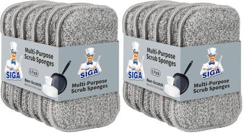Image of MR.SIGA Dual-Sided Scrub Sponges, Long Lasting, Reusable Dishwashing Sponges for Kitchen, 12 Pack