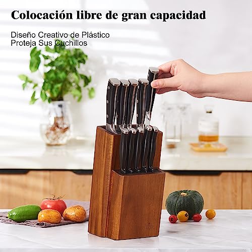 Miniatura 3 de Enoking Soporte Cuchillos Cocina, Organizador Cuchillos De Madera De Acacia, Porta Cuchillos Cocina Con Cerdas De Plástico Extraíbles, Bloque Para Cuchillos Para La Cocina