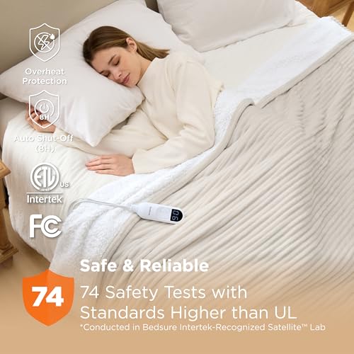 Image of Bedsure GentleSoft Electric Blanket Twin - Soft Ribbed Flannel Heated Blanket, Heating with 10 Time Settings, 6 Heat Settings, and 8 hrs Timer Auto Shut Off, Gifts for Grandma (62x84 inches, Cream)