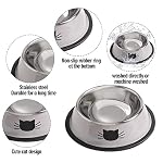 Cat Bowls for Food and Water,2PCS Rapsrk Non-Slip Stainless Steel Small Food Bowls 8 Oz Pet Bowl with Removable Rubber Base Dog Bowl,Stackable Cat Puppy Dishes Bowls with Cute Cats Painted - Image 2