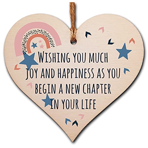 The Plum Penguin Handmade Wooden Hanging Heart Plaque Gift Joy and Happiness New Chapter Leaving Retirement Present Colleague Friend Card Alternative