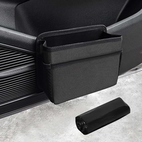 Auto Mülleimer Klein, Faltbarer Auto Seitentür Mülleimer, Wasserdichter Auslaufsicherer Mehrzweck Hängender Aufbewahrungsbox Automülleimer, Autos Zubehör innenraum, für Autos SUV Truck (Schwarz)