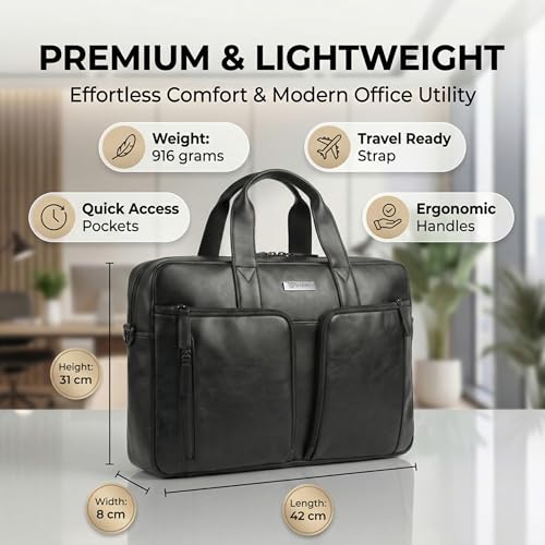 Image of VISMIINTREND Leather Laptop Bags for Men & Women, Office /Travel, Laptop Messenger /Briefcase Bag, Stylish, Fits 13 /14 /15.6 Inch Laptop, Macbook Bag | Corporate Gifts for Men (Orbit Black)