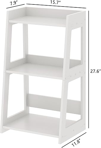 Miniatura 3 de Estante de escalera de baño de 3 niveles independiente, estantes de piso blancos, estantería abierta, mesita de noche pequeña para estudio en el