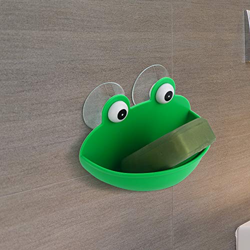 Pensino Frog Styling Soap Holder, Cute Cartoon Soap Box with Powerful Sucker Silicone Portable Soap Dish Holder for Bathroom Kitchen Travel