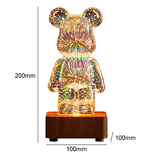 Asslye Luce notturna 3D fuochi d'artificio Orso luce notturna 8 colori cambiano lampada LED orso lampada luminosa decorazione da tavolo regalo per ragazze bambini